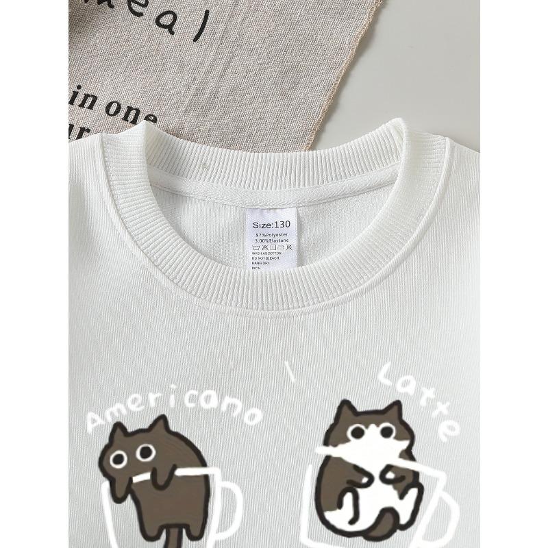 Adorable Kittens in Coffee Mugs Girls' Crew Neck Trendy Sweatshirt, a Western-Style Top for Fall And Winter, Long-Sleeved T-Shirt for Kids