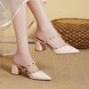 Premium Pointed Head Thick Heel Bag Head Drag 2025 New Pedal Middle Heel Rivet French Outer Half Slippers Women