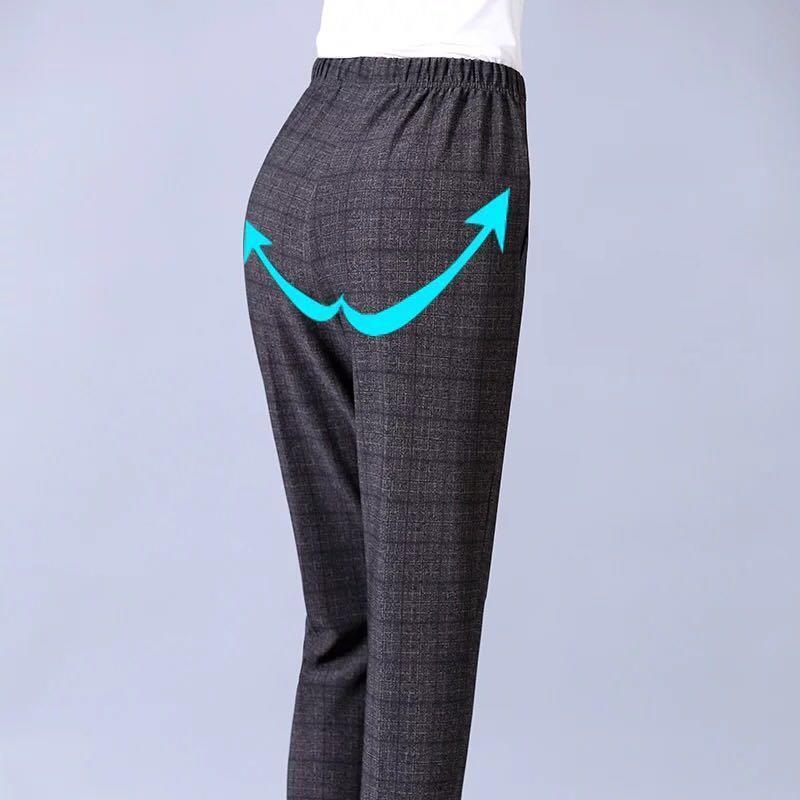 Pantalones pitillo a cuadros informales de lana para mujer, ropa de calle de moda coreana, pantalones rectos cálidos de cintura alta, otoño e invierno