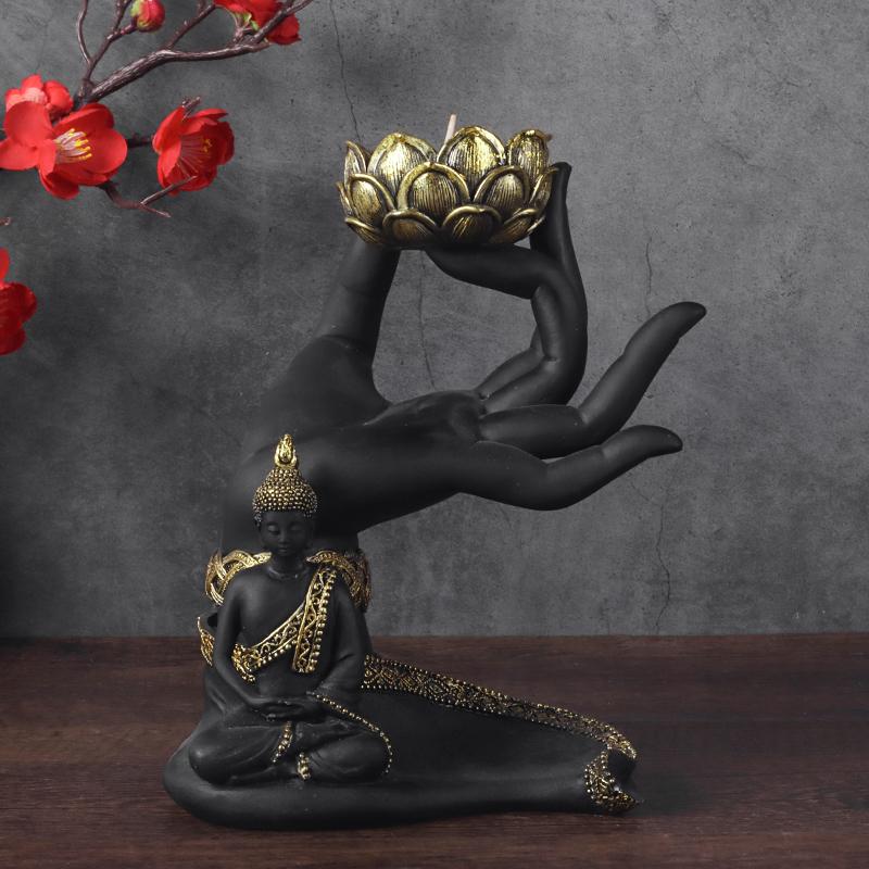 Buddha Hand Beeld Hars Kaarsenhouder, Creatieve Decoratieve Kaarsenstandaard voor Huis, Slaapkamer, Woonkamer en Studeerkamer