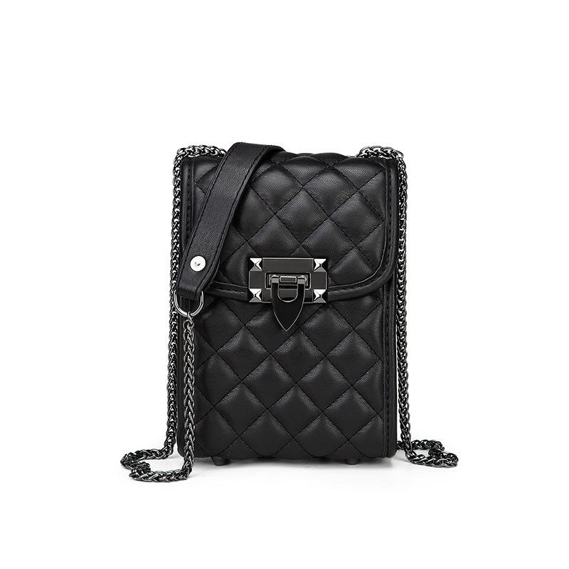 Put Mobile Phone Bag, Women's Messenger Bag, Chain Bag, Soft Leather Women's Bag, Versatile Vertical Change Bag, Diamond Grid Small Bag.
