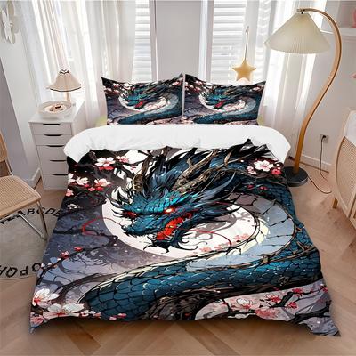 3pcs Dragon Artwork Fantasy Duvet Cover Set, Soft Comfortable Duvet Cover,Guest Room (1*Duvet Cover + 2*Pillowcase, Without Core) Yy251104119