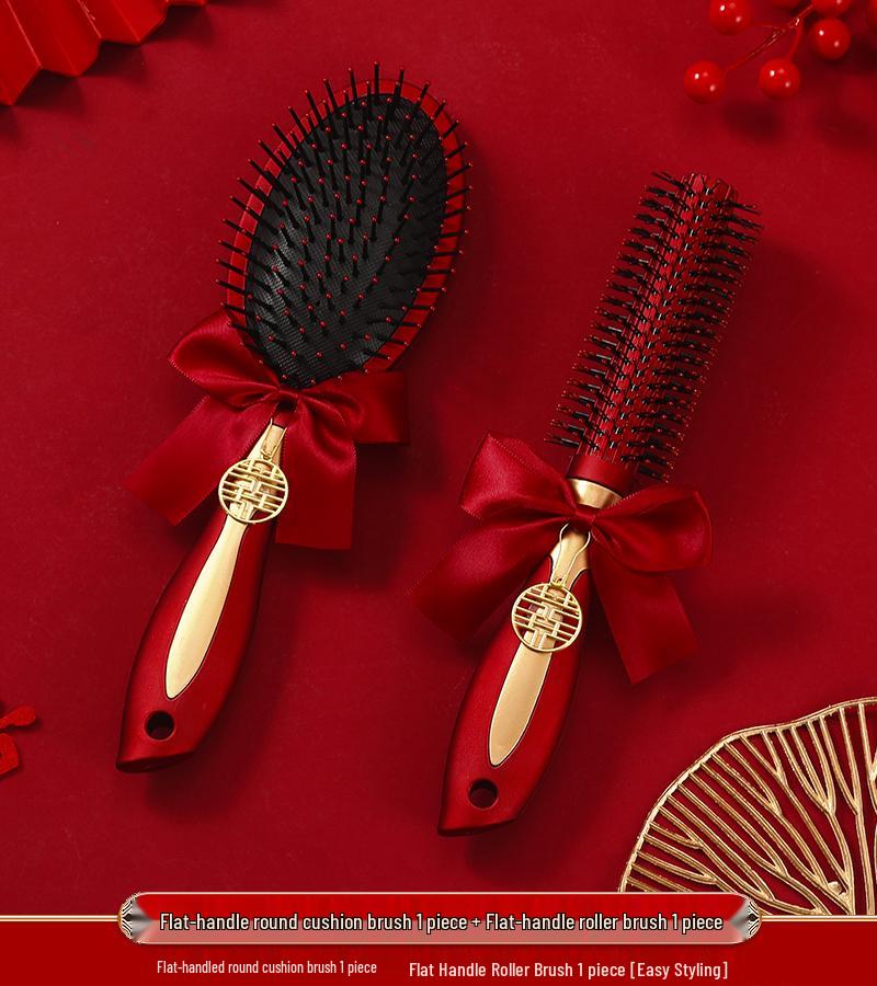 Double Happiness Red Wood Bride Gift Set: Mirror & Comb Collection
