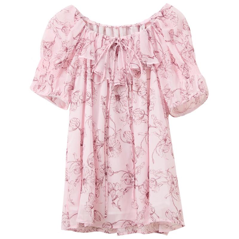 Sancai Women's Floral Print Ruffled Blouse