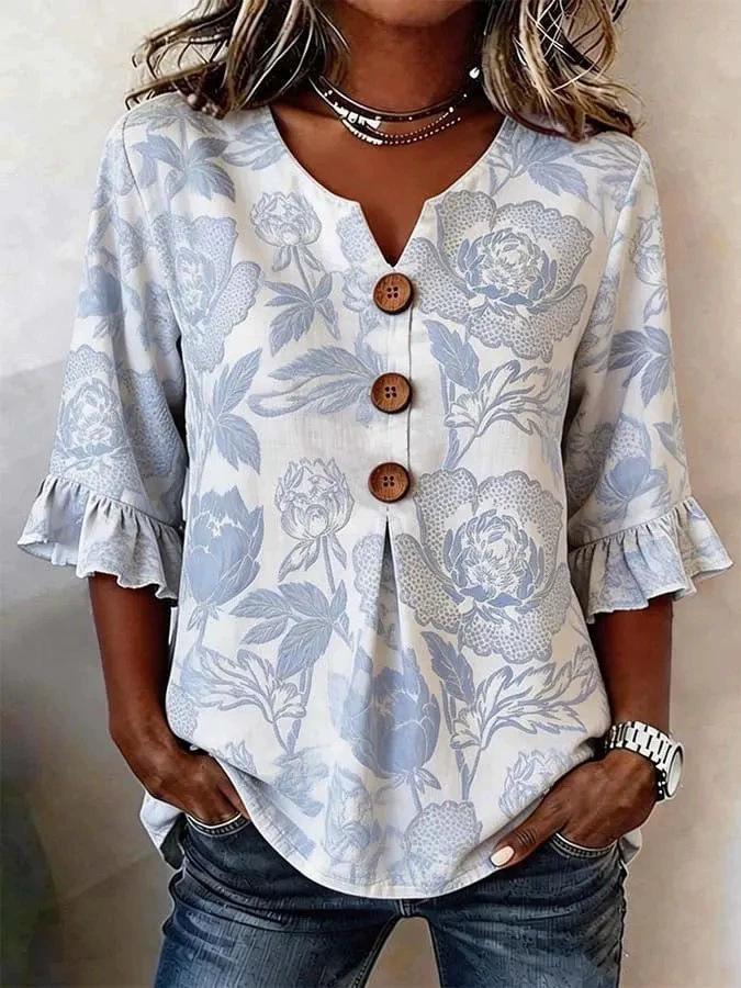2026 Summer European & American Women's V-neck Cotton Linen Fashion Shirt