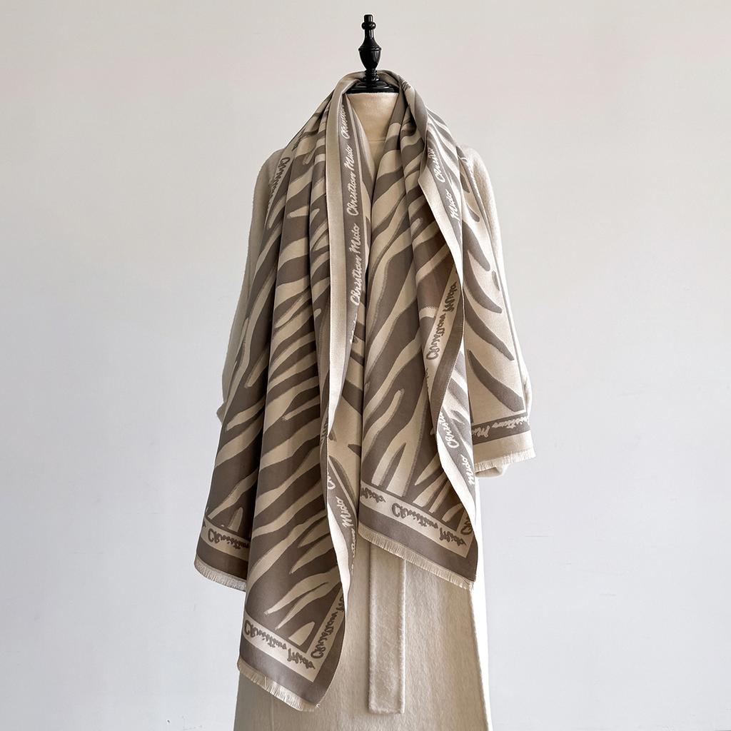 Luxury Cashmere Shawl New Streak Two-Sided Soft Warm Fringe Pashmina Scarf Winter Coldproof Windproof Blanket Wrap for Women