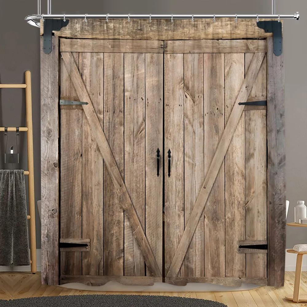 Brick Wall Shower Curtain Botanical Flower Natural Farm Vine Barn Rustic Wood Panel Home Polyester Fabric Bathroom Decor Curtain