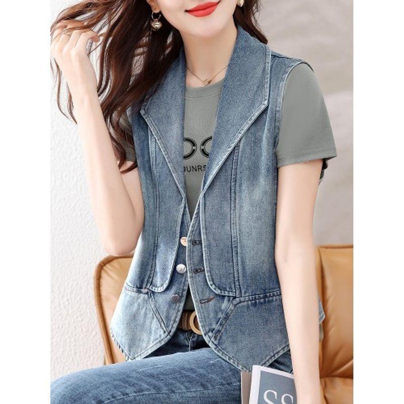 

Early Autumn Sleeveless Waistcoat Casual Short Denim Vest Denim color M