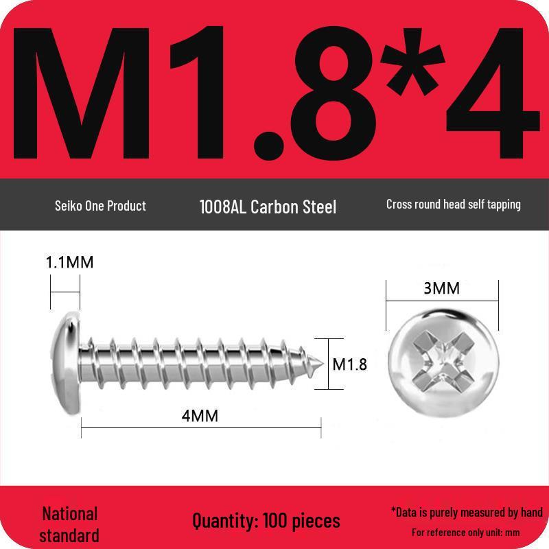 Galvanized Self-Tapping Screws, Round Head, White Zinc, PA Cross Pan, Pointed Tail M1.2-M4
