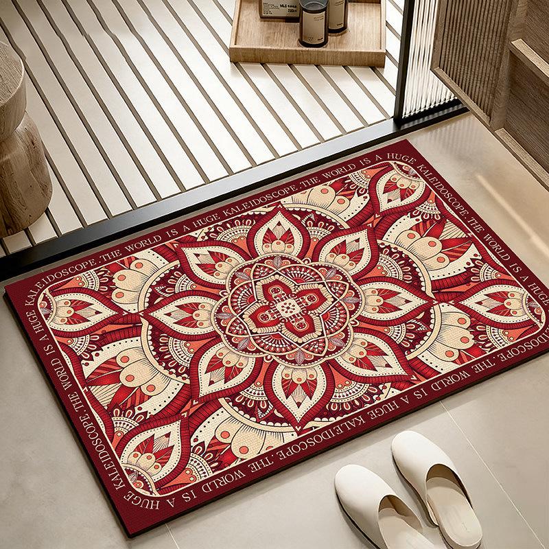 Ethnic Floral Pattern Non-Slip Diatom Mud Bathroom Mat - Water-Absorbing & Dirt-Resistant