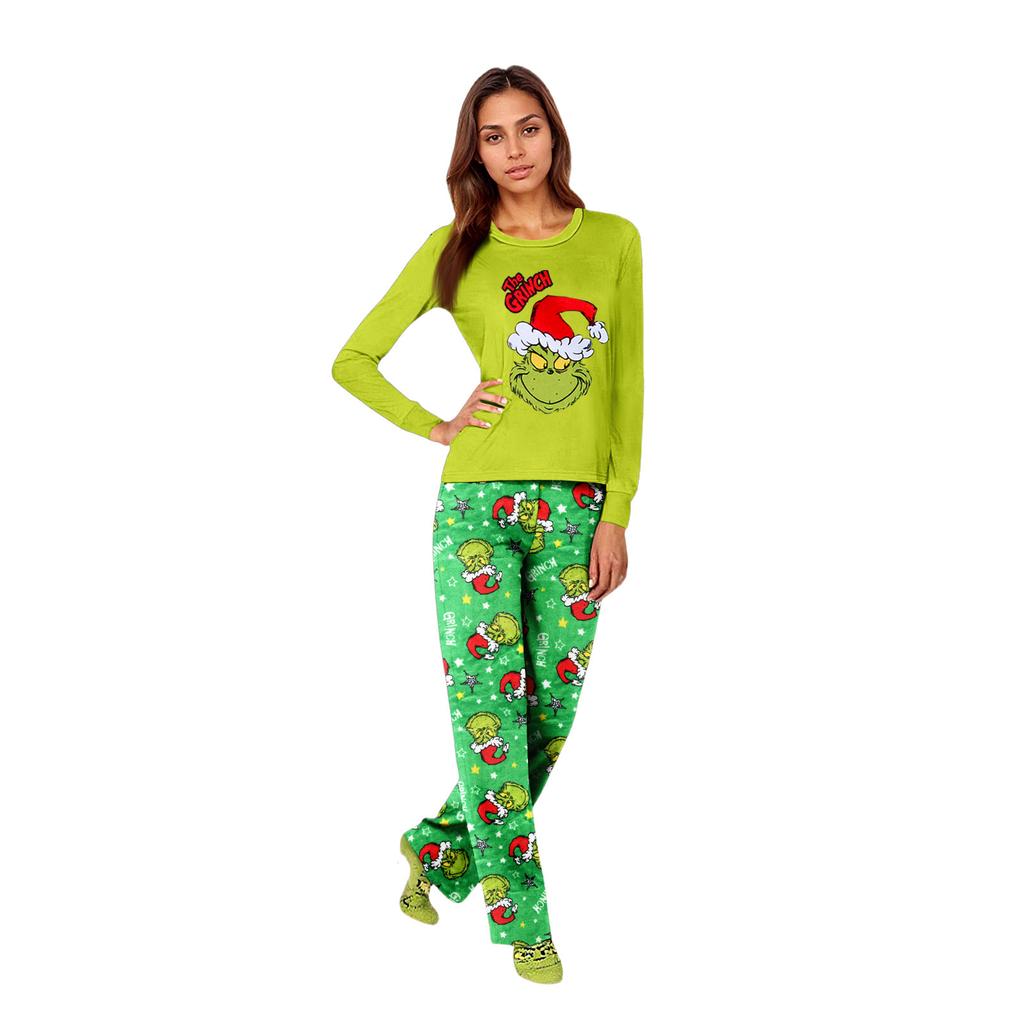 Costum de casă cu imprimeu de Crăciun părinte-copil, bluză cu mâneci lungi și pantaloni