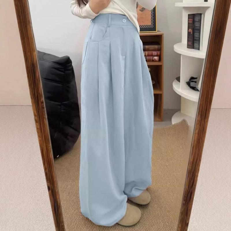 Wide-leg Pants for Women with A High Waist and Drape, Summer Thin, Casual, Petite and Laid-back Ice Silk Cream Puff Yamamoto Pants