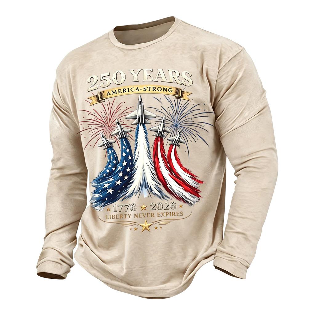Men's Long Sleeve Casual Printed T Shirt 250 Years 1776 2026 Never Expires America Strong Graphic Top
