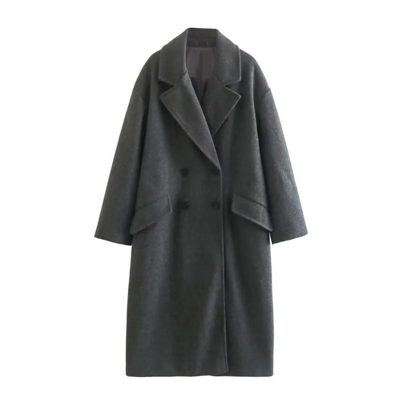 Womens Wool Blend Oversized Trench Coat Longline Casual Outerwear In Black Khaki Beige Gray