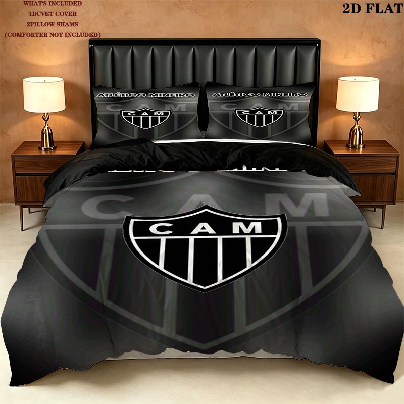Clube Atletico Mineiro Logo Pattern Bedding Set Quilt Cover Pillowcase Home Decor Gift (1 * duvet cover + 2 * pillowcase, without core)