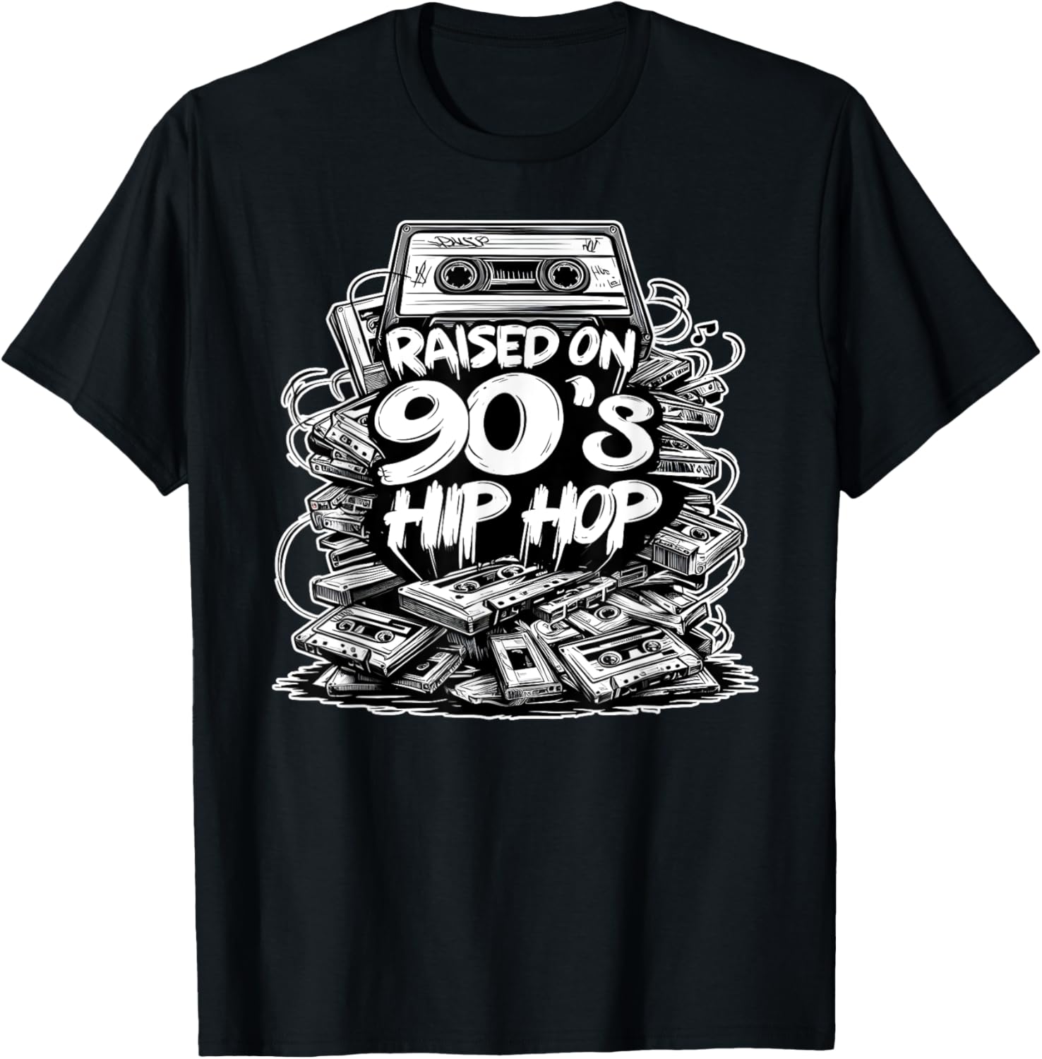 Raised ON 90s Hip HOP Cassette Tape Graffiti Rap T-Shirt S разноцветный