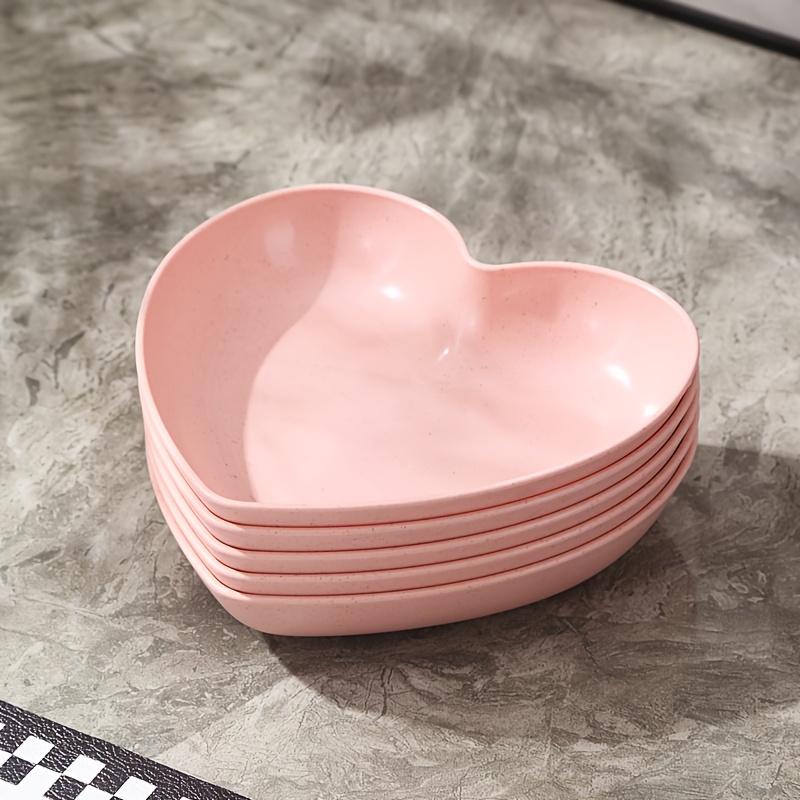 5Pcs Plastic Heart-shaped Dinner Plate, Fruit Plate, Dessert Plate, Cake Plate, Snack Plate, Pickle Plate, Cake Plate.