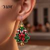 Festive Fashion Jewelry 1 Pair Acrylic Christmas Tree Dangle Earrings, 2D Flat Xmas Stocking Stuffer Bow Candy Cane Earrings with Bell, Holiday Party