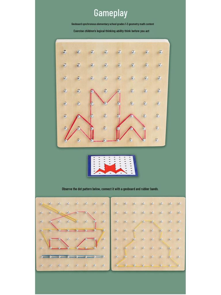 Montessori Geometric Pegboard: Creative Early Education Math Development Wooden Toy for Children.