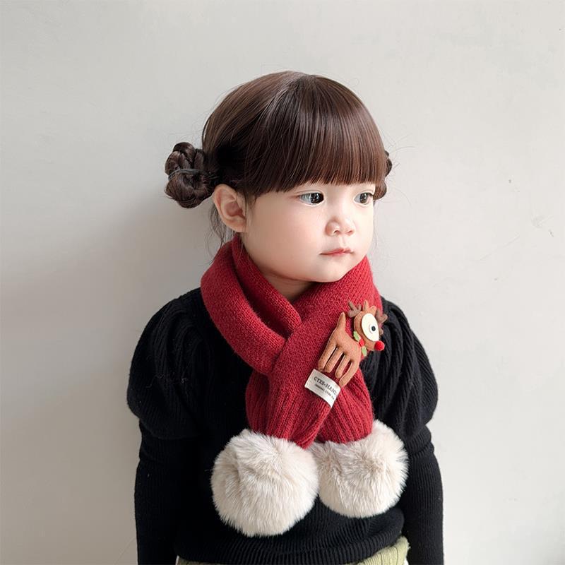 Korean Style Red Knit Scarf for Kids - Christmas 2024 Warm Crossed Neck Warmer