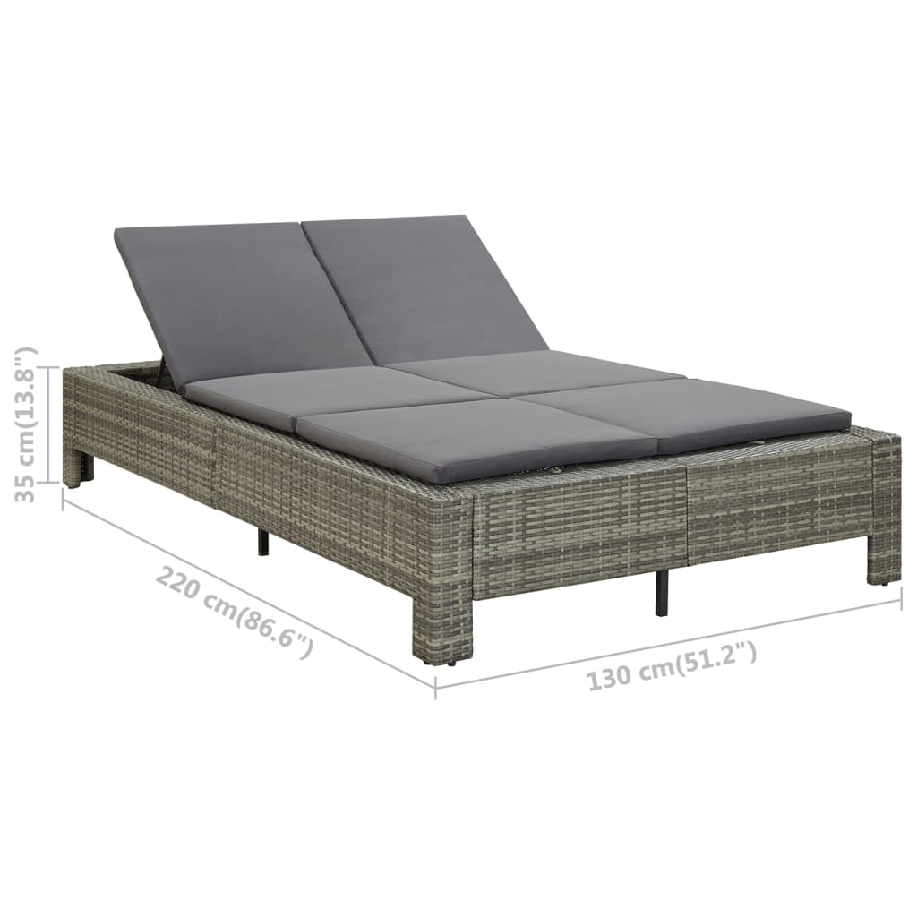 2 Person Sun Lounger with Cushions Gray Poly Rattan