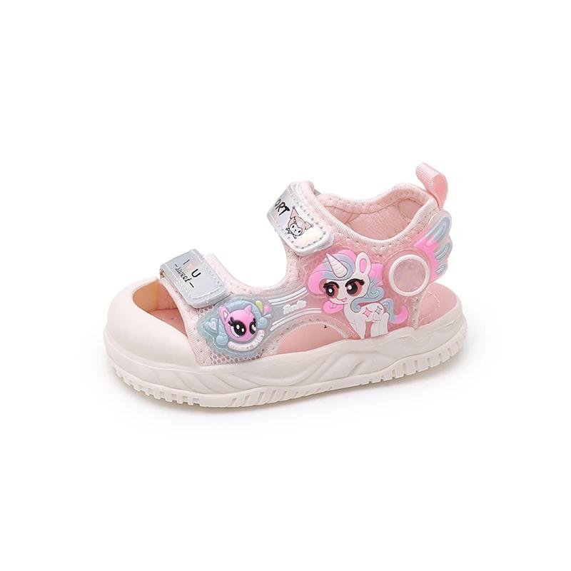 Children Sandals Girls Cute Cartoon Anti-kick Infant Sandals Non-slip Soft Sole Beach Sandals Casual Fashion Shoes 22 розовый