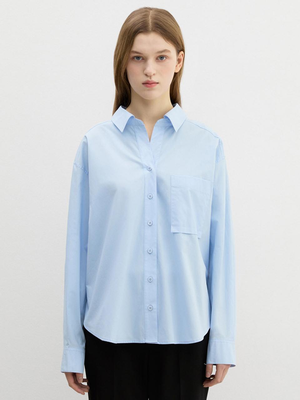 Хлопковая рубашка с открытым воротником Sistina_Awwstp11030_Bl Blue/44