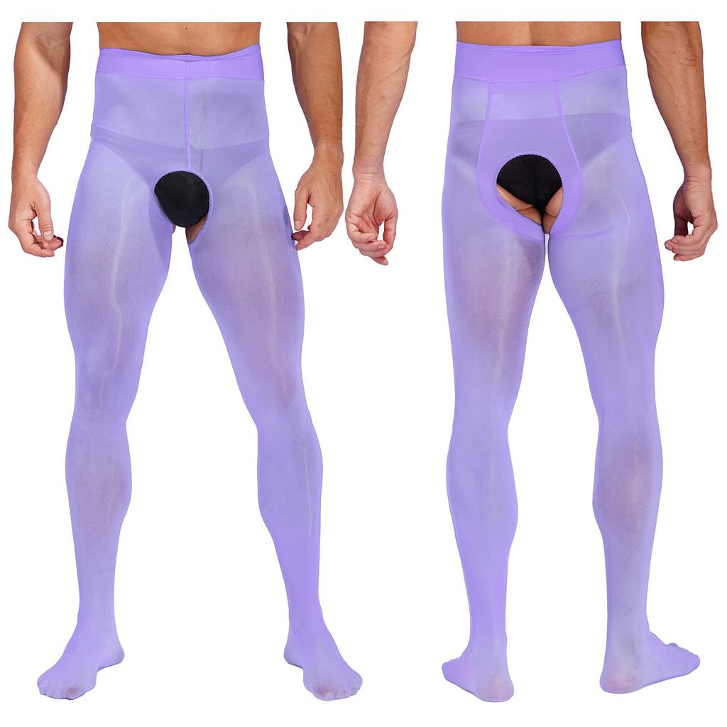Pánské průsvitné punčochové kalhoty bez rozkroku Lesklé hladké Střední pas Strečové legíny Lehké průsvitné punčocháče