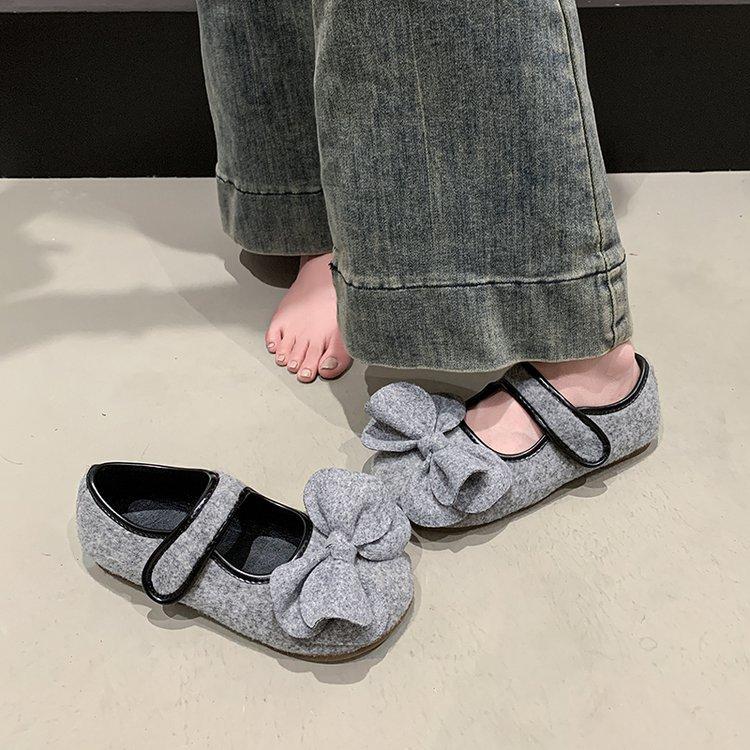 [Ushilai] French Elegant Bow Flat Shoes Women's 2025 Spring New Shallow Mouth Word Mary Jane Shoes