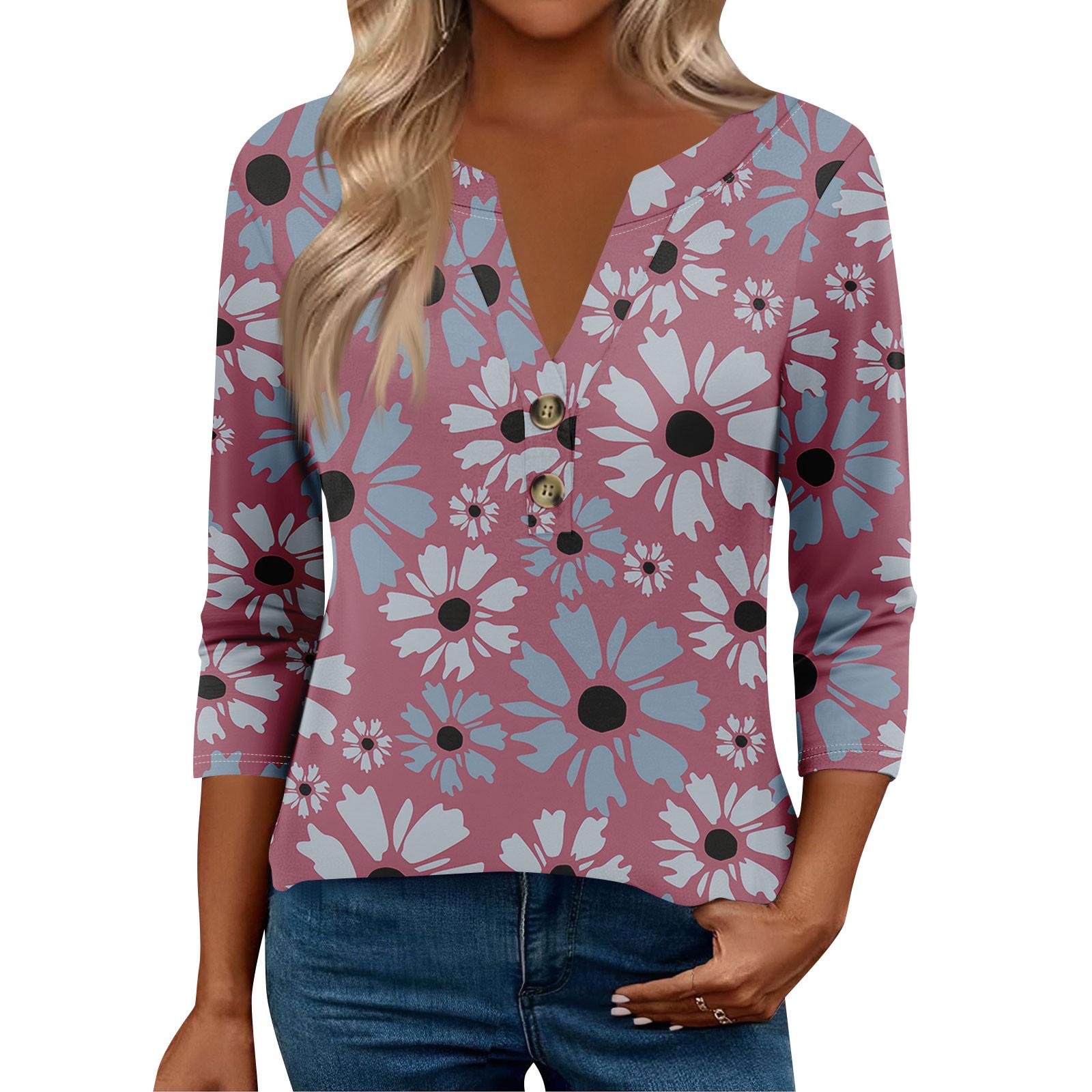 

Жіночі топи з рукавом 3/4 для жінок, топи хенлі на ґудзиках з V-подібним вирізом, ошатні літні жіночі топи вільного крою XL фіолетовий