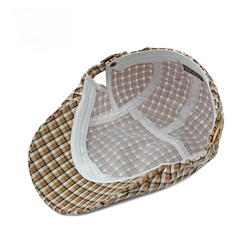 Unisex Plaid Flat Cap Japanese Retro Lightweight Breathable Ivy Cap British Style Gatsby Cabbie Hat Spring Summer Adjustable