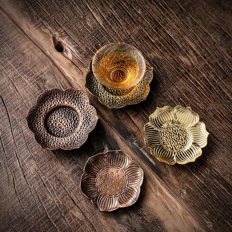 Japanese Style Tea Trays Retro Copper Anti Scalding Cup Holder Mat Pad Kung Fu Teaset Coffee Coaster Tea Ceremony Accessories