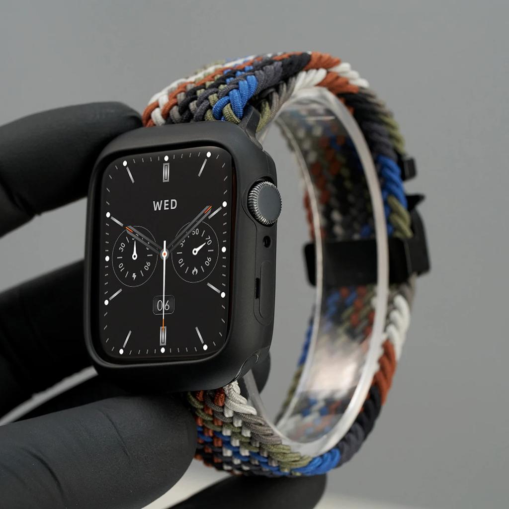 Silicone Case+Braided Strap For Apple Watch Bands 46mm 49mm 44mm 42mm 41mm 40mm 38mm SE 10 9 6 5 Ultra 2 Nylon Correa Strap