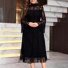 In-Stock Retro Stand Collar Lace Patchwork Bell Sleeve Formal Dress for Spring/Autumn – European & American Style