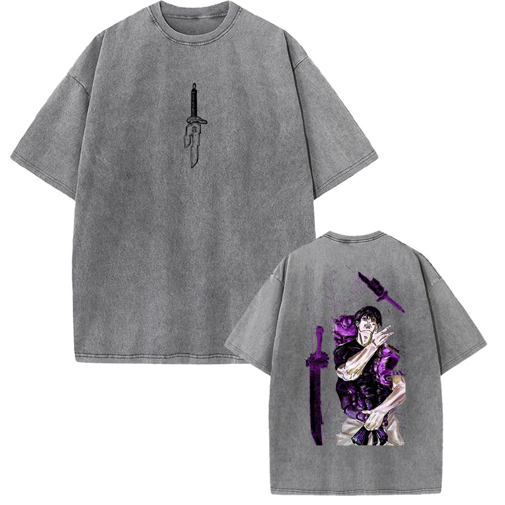 Jujutsu Kaisen Graphic Printed Tshirt Fushiguro Toji Manga Washed Oversized T Shirt Men Women Clothing Cotton Short Sleeve Tee