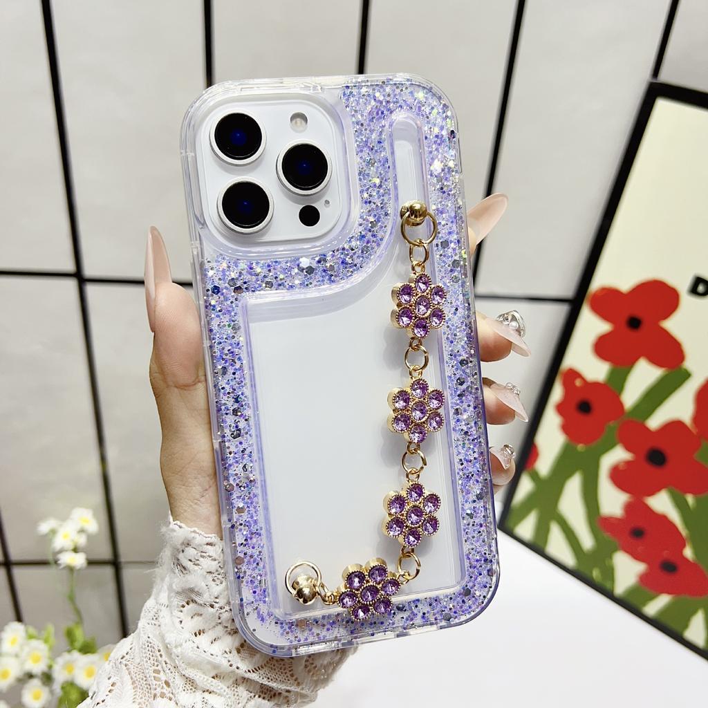 Applicable to Apple 16Pro transparent mobile phone case DIY bracelet glitter edge drill case Motorola mobile phone case G55, G73
