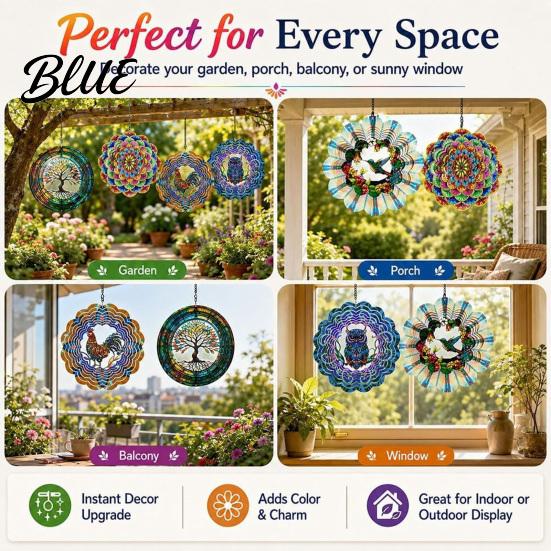 Nature Inspired Patio Accessory Outdoor Owl/Hummingbird/Flower/Tree of Life/Rooster Wind Spinners Reflective Spinners Garden Decor Bird Deterrents
