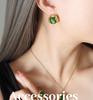 Korean Style Colorfast Emerald Crystal Pendant Necklace and Earrings Set