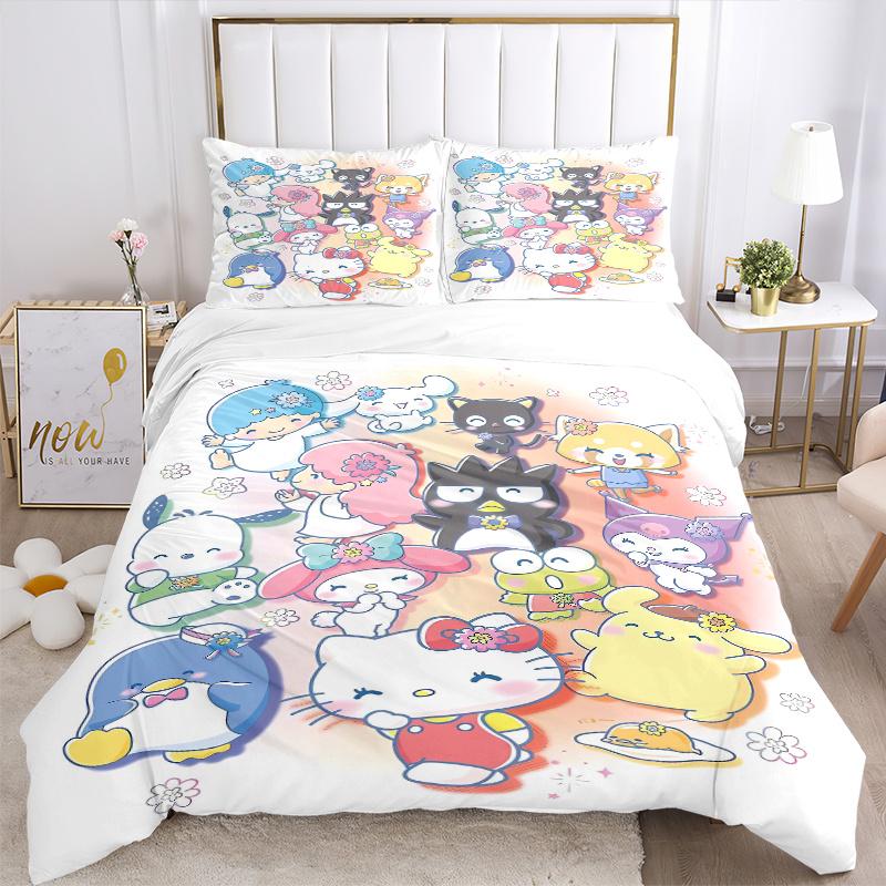 3pcs Happy Cartoon My Melody and Friends Quilt Cover Set - Soft & Comfortable Polyester Fabric, All-Season Breathable Comforter Set For 1 Quilt C