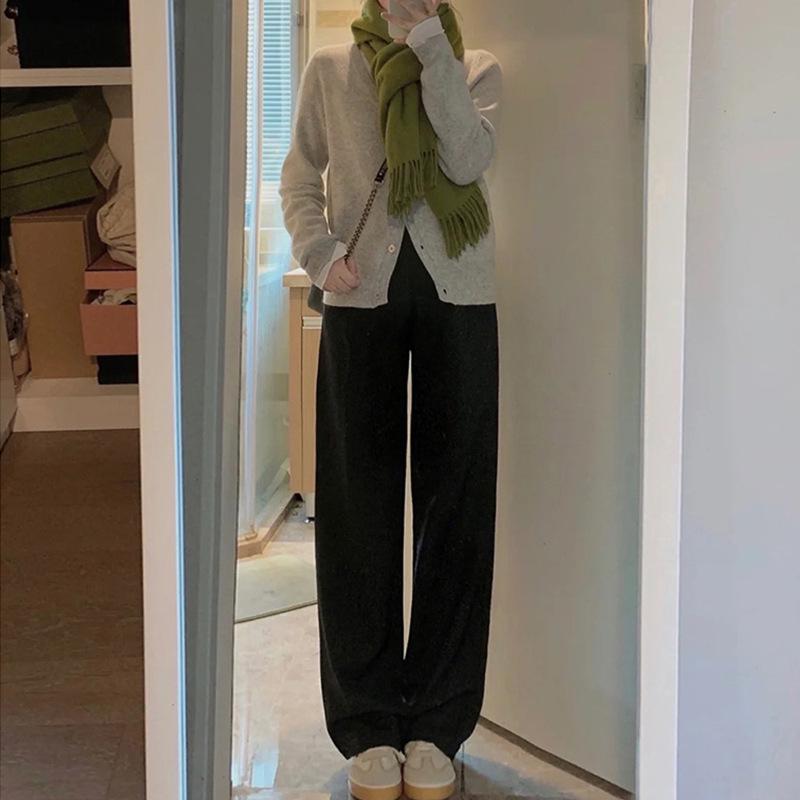 Petite Plus Velvet Corduroy Wide-Leg Pants for Women - High Waist, Loose Fit, Autumn/Winter.