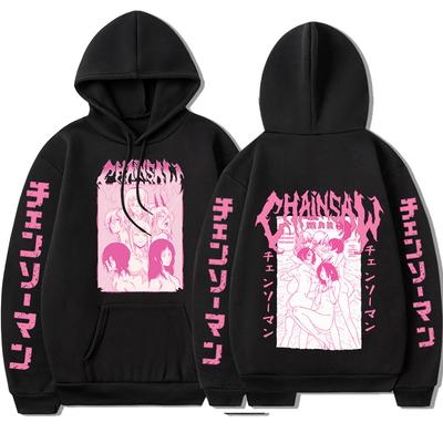Japanese Anime Chainsaw Man Fashion Makima Hoodie Double Sided Graphic Print Hoodies Funny Reze Power Hooded Sweatshirts Oversized