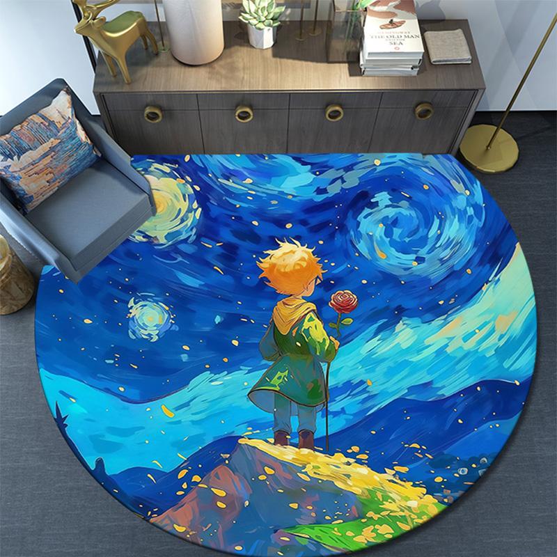 The Little Prince2 Round Area Rug,Carpet Rug for Living Room Bedroom Sofa Playroom Decor,Non-slip Floor Mat