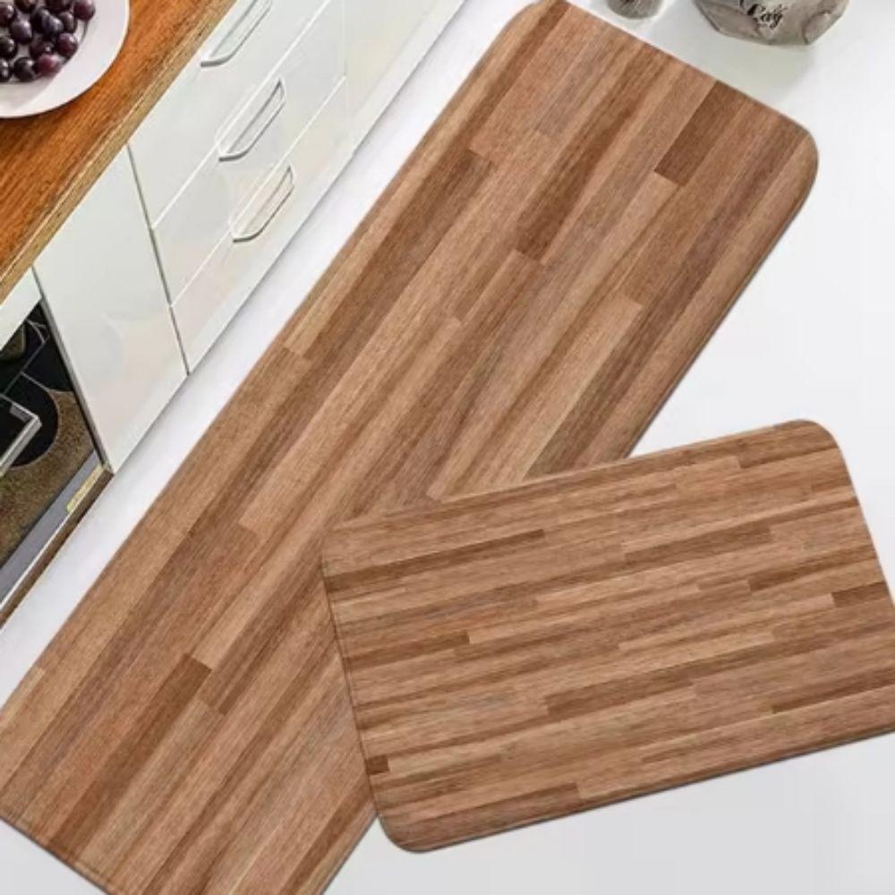 

2PC Original Wood Color Trendy Imitation Wood Grain Non-Slip Insulation Mat Kitchen Rug Absorbent Floor Rectangular Carpet 40x60 AND 40x120 CM