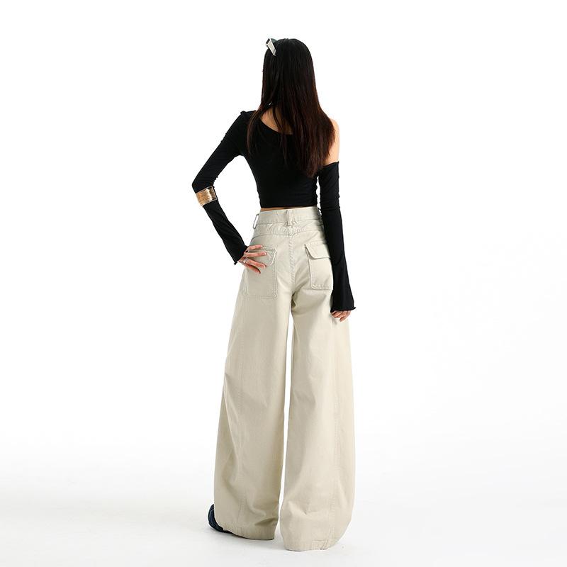 American Light Apricot Scimitar Jeans Women's New Autumn and Winter Loose Wide-leg Pants Design Sense High Waist Long Pants