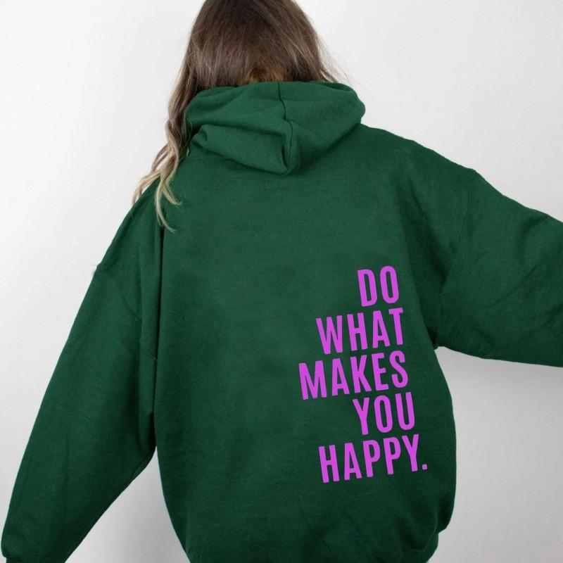Womens Hooded Sweatshirt Streetwear Loose Fit Long Sleeve Printed Pullover Casual Top