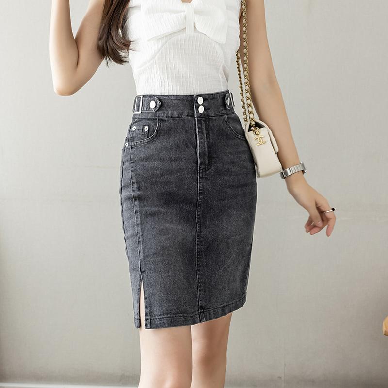 Frühling Sommer Übergröße Rock für Damen Hohe Taille Große Größe Schlitz Jeansröcke Schlank Femme
