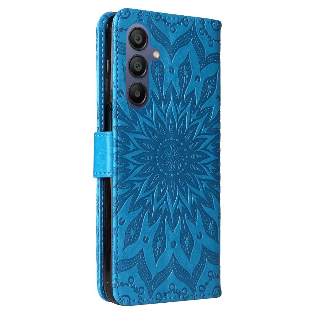 Für Samsung Galaxy A26 5G/A16 5G/A16 4G Handyhülle Sonnenblumen-geprägtes Leder-Brieftaschen-Ständer-Cover mit Riemen