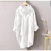 Women Oversized Long Linen Shirt Lapel Pocket Button Down Loose Casual Long Tunic Blouse