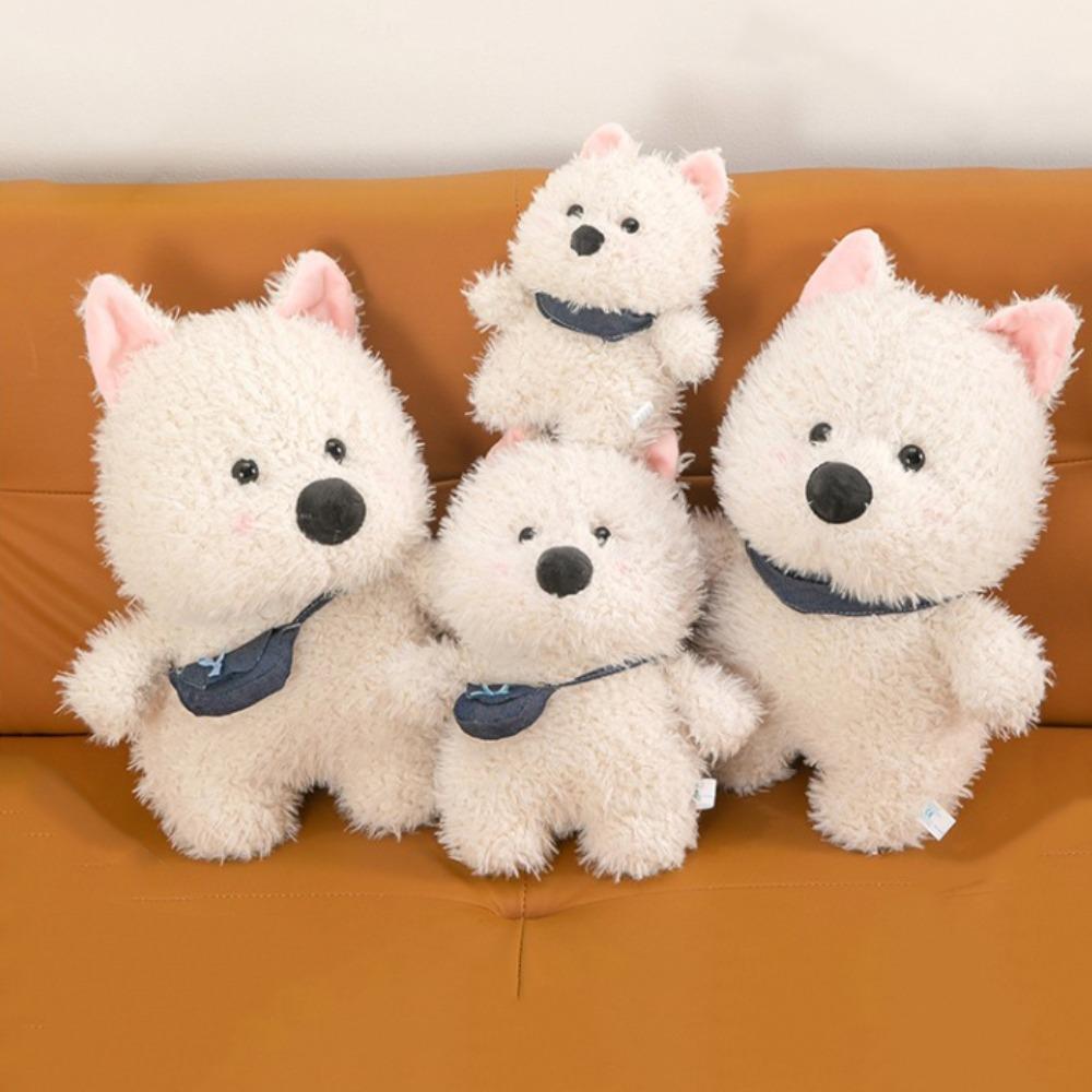 Simulation Small Dog Plush Doll With Bag Cute Dog Doll Lovely White Dog Plush Toy  Birthday Gift