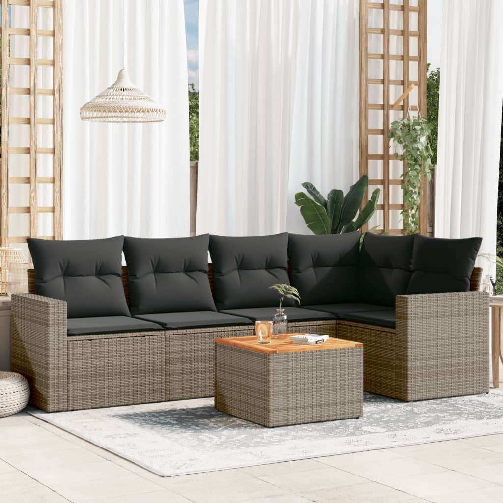 Vidaxl 6-Cz. Garden Furniture Set With Cushions, Grey, Poly Rattan